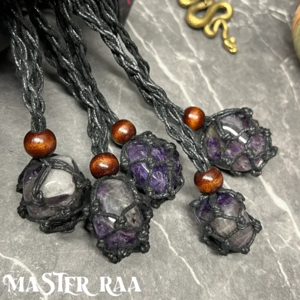 Amethyst Crystal Pendant Necklace – Black Rope