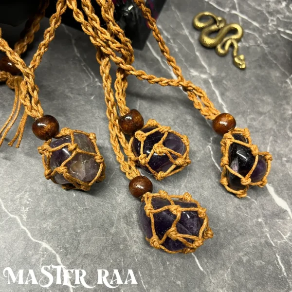 Amethyst Crystal Pendant Necklace – Brown Rope