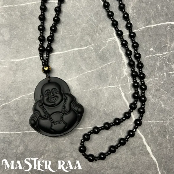 Buddha Black Onyx Pendant Necklace – Laid Flat