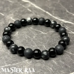 Dalmatian Jasper, Onyx, and Lava Rock crystal bracelet for balance and grounding
