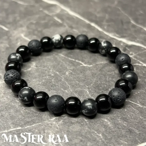 Dalmatian Jasper, Onyx, and Lava Rock crystal bracelet for balance and grounding