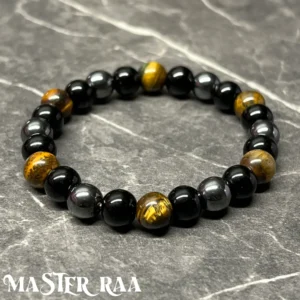 Tigers Eye, Hematite, and Black Onyx 8mm crystal bracelet for focus and protection