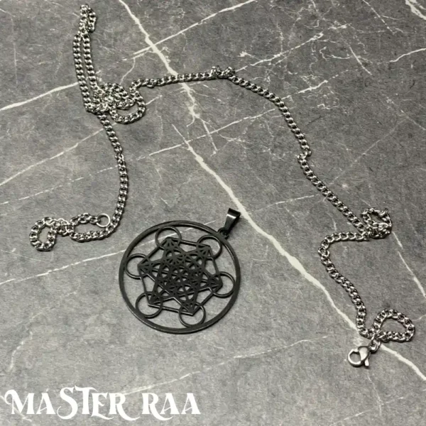 Sacred Geometry Pendant in gunmetal grey laid flat
