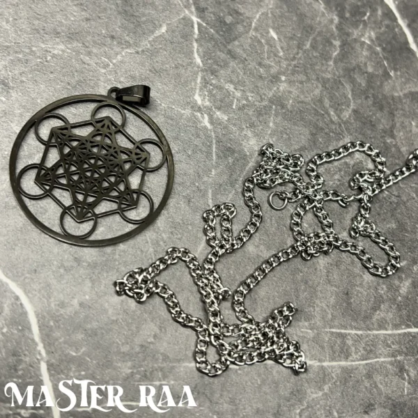 Sacred Geometry Pendant Necklace – Gun Metal - Laid Flat