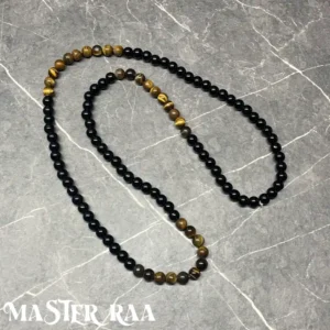 Tigers Eye and Onyx beaded over-the-head necklace 40cm laid flat – full view