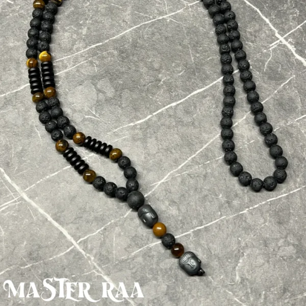 Tigers Eye Buddha Pendant Necklace partial image laid flat